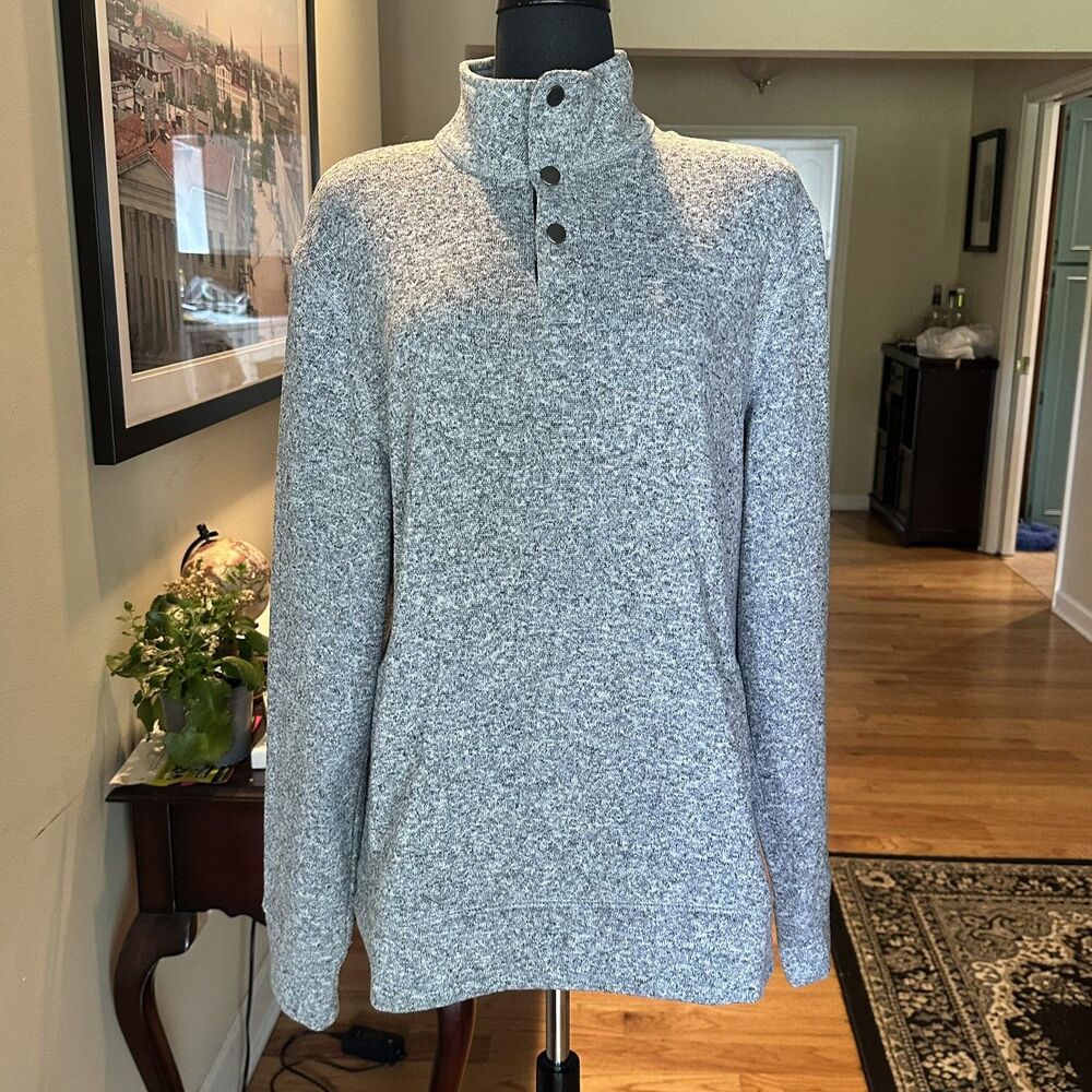 Sonoma Fleece Snap Pullover Gray White Large Hiking Walking Travel